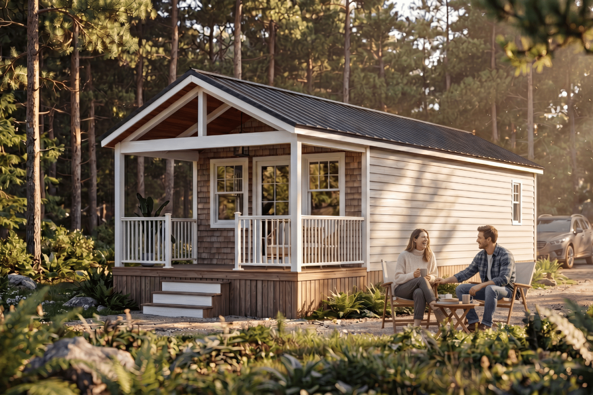 Single-level tiny house creates spacious cottage living on wheels