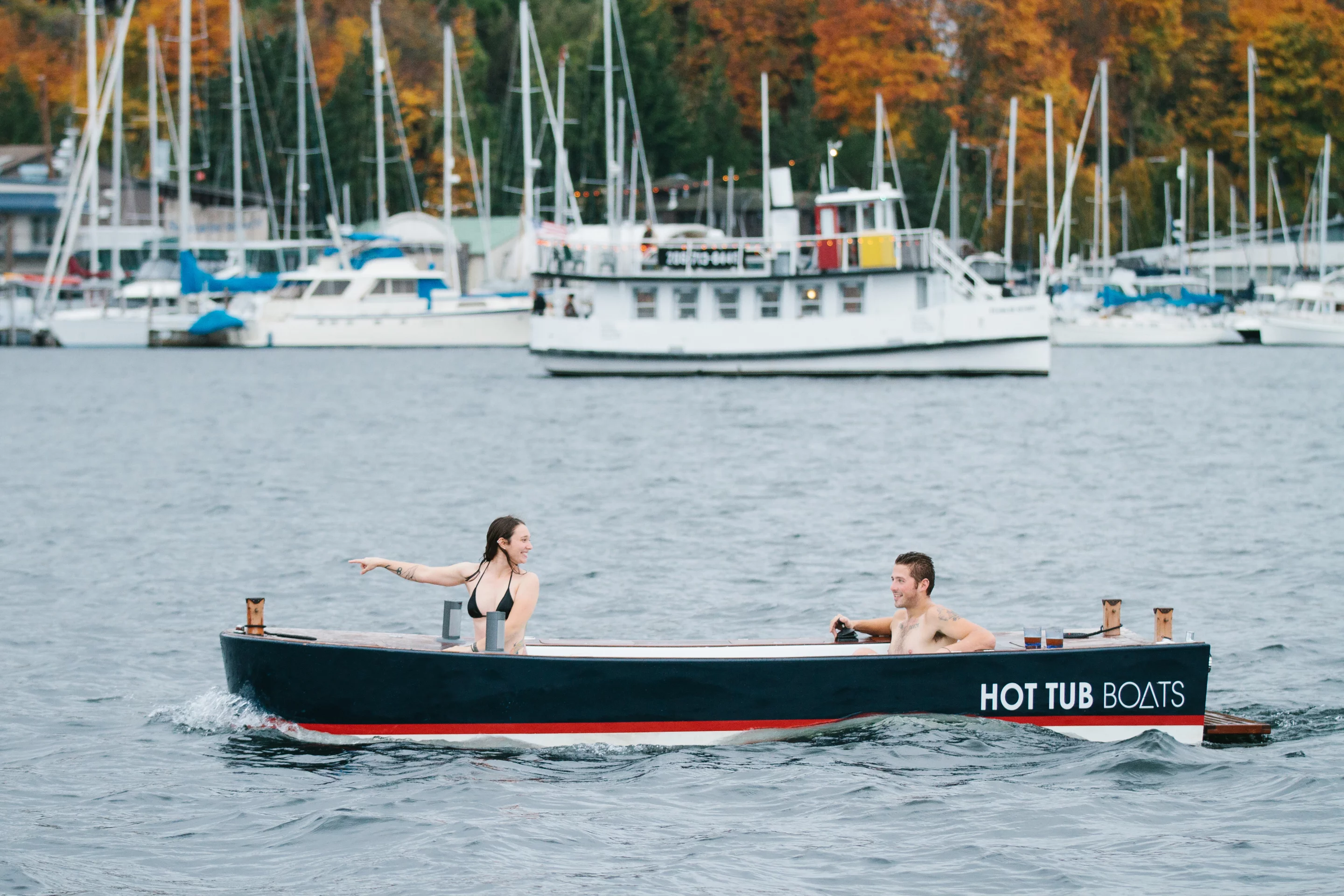 The Hot Tub Boat allows its passengers to soak while they cruise