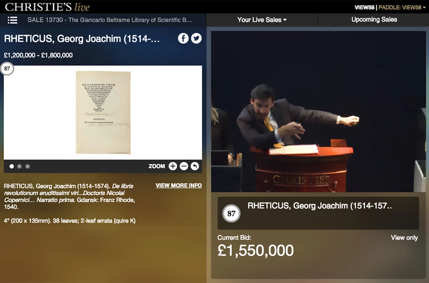 As we predicted last week in our preview of this lot, this copy of De Libris Revolutionum Eruditissimi Viridoctoris sold above it's estimate, fetching £1,818,500 ($2,402,292)