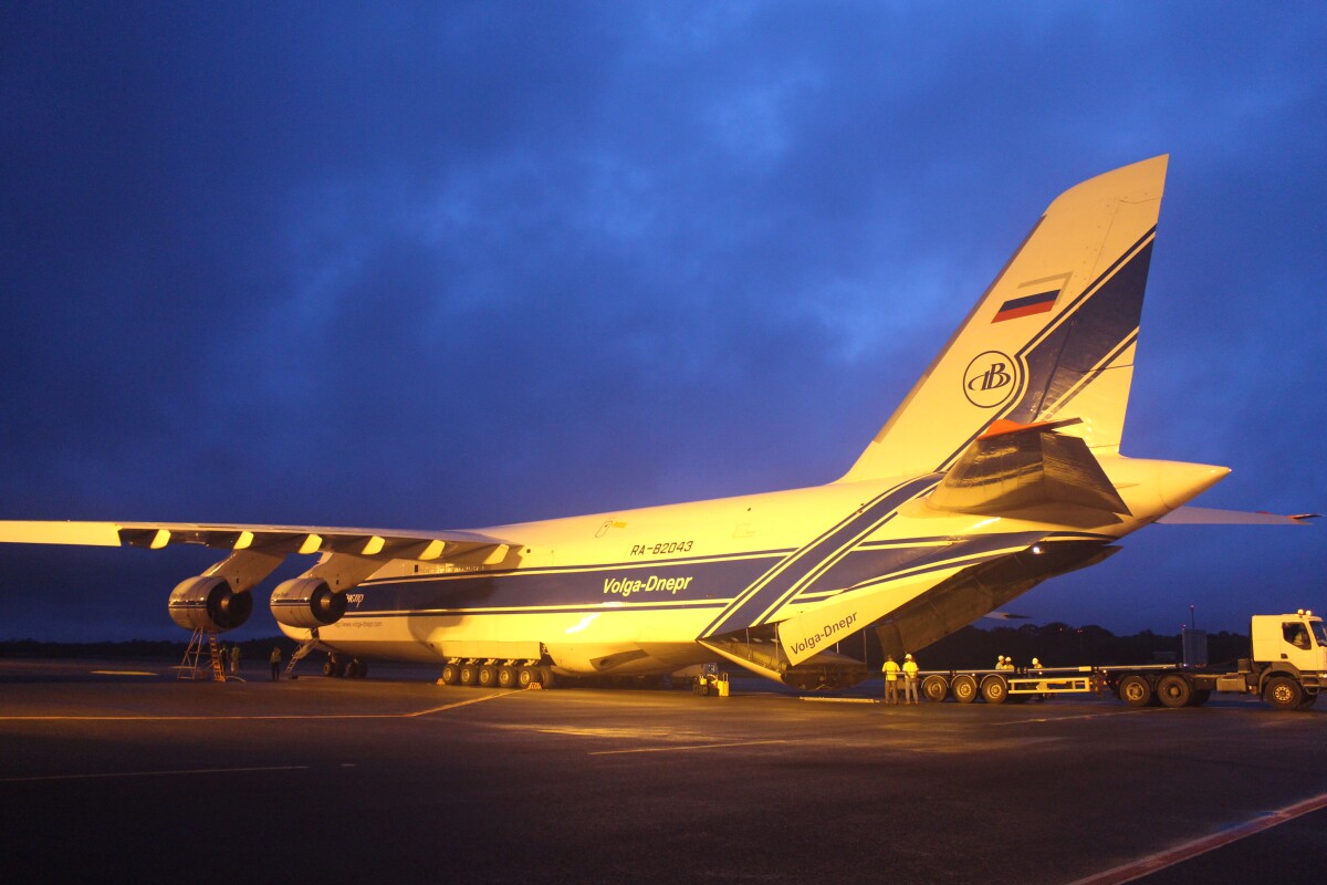 ESA's newest satellite was delivered to French Guiana via a massive Antonov cargo plane (Photo: ESA–C. Wildner)