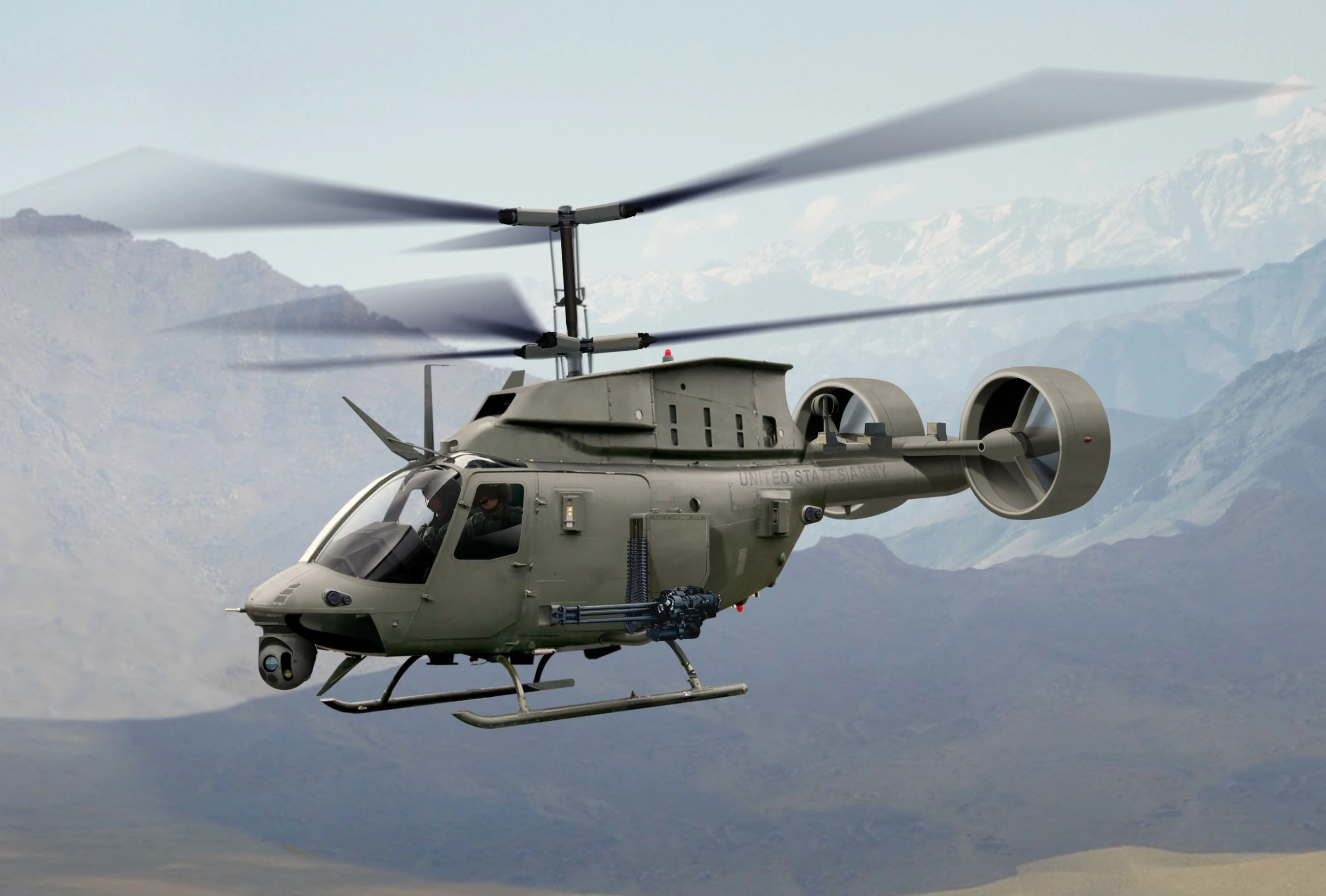 OH-58D Kiowa with AVX coaxial rotors in combination with ducted fan rotors after conversion