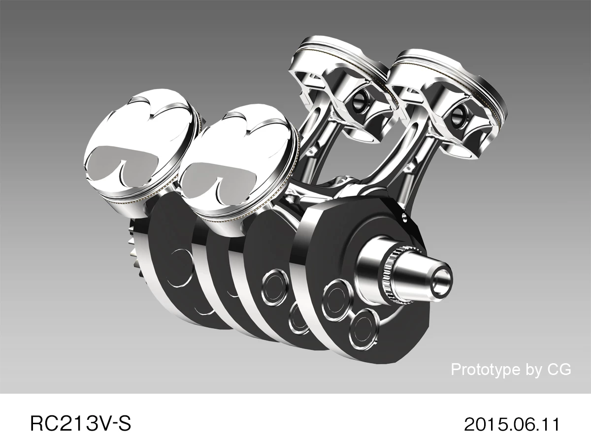 Rendering of the crankshaft, conrods and pistons of the RC213V-S