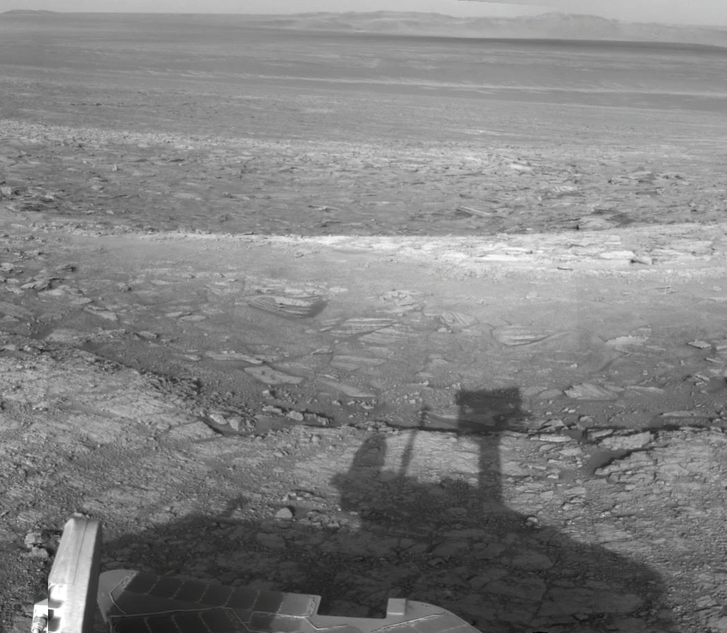Opportunity's shadow and Endeavour Crater