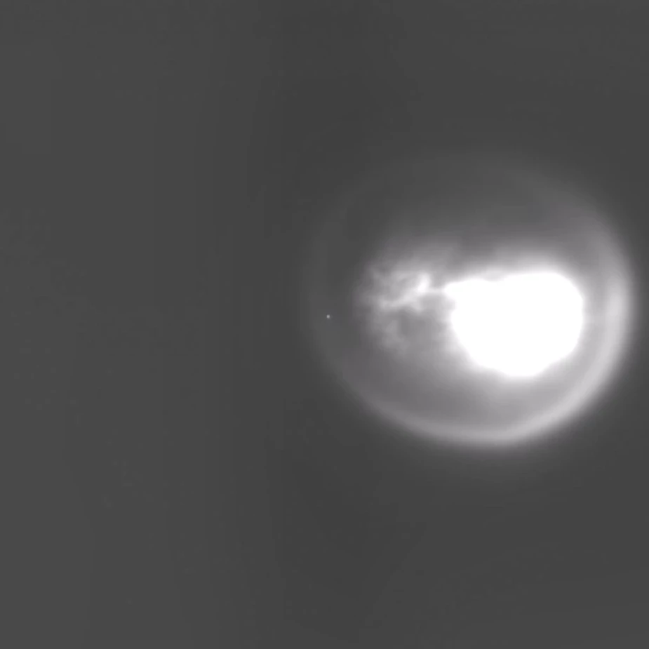 The target being destroyed by the interceptor kill vehicle