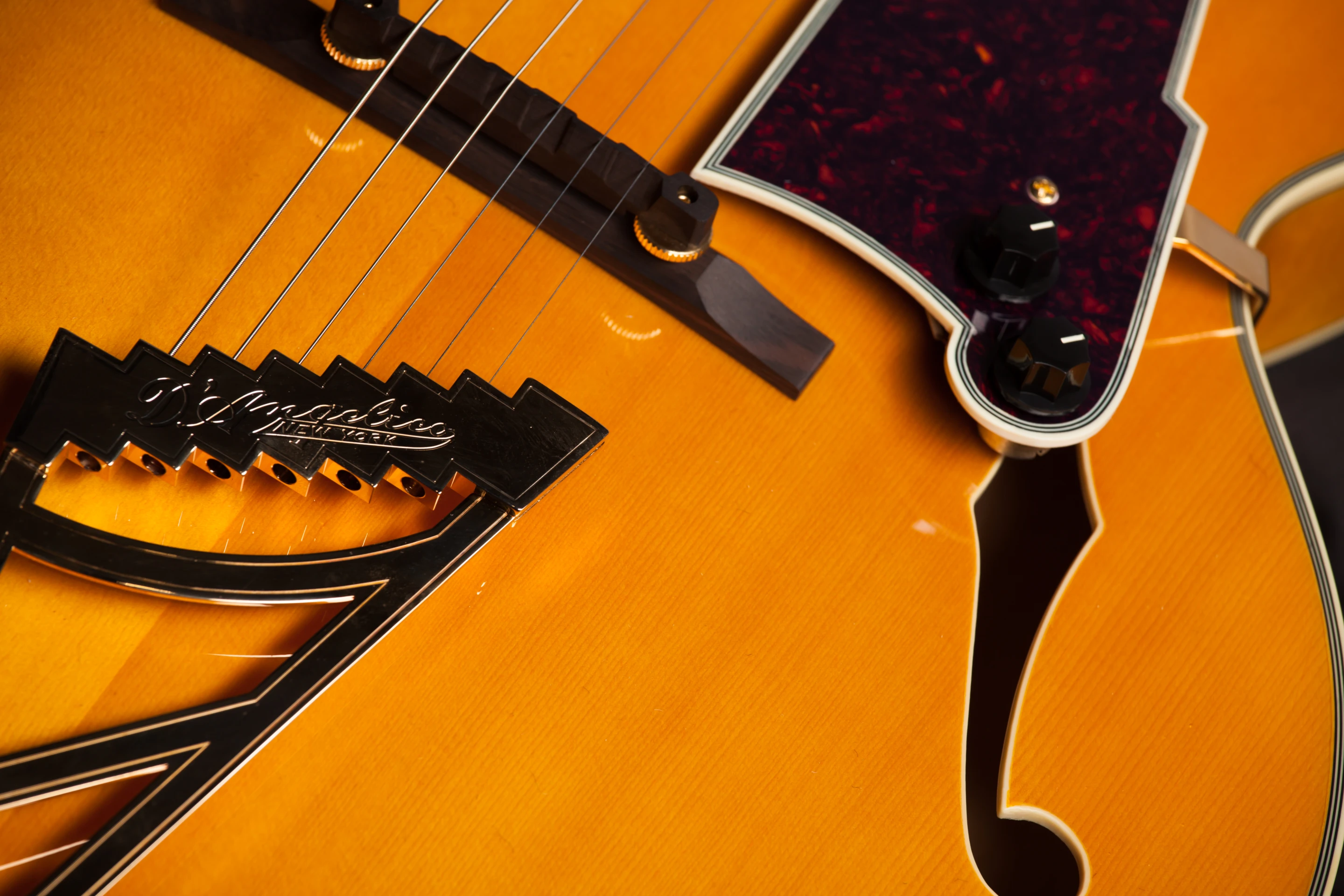 Detailing of the D'Angelico EXL-1 reissue guitar