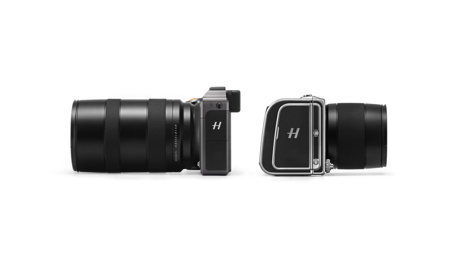 On the left, the new XiD II 50C medium format mirrorless camera; on the right, the upcoming CFV II 50C digital back and 907X camera body