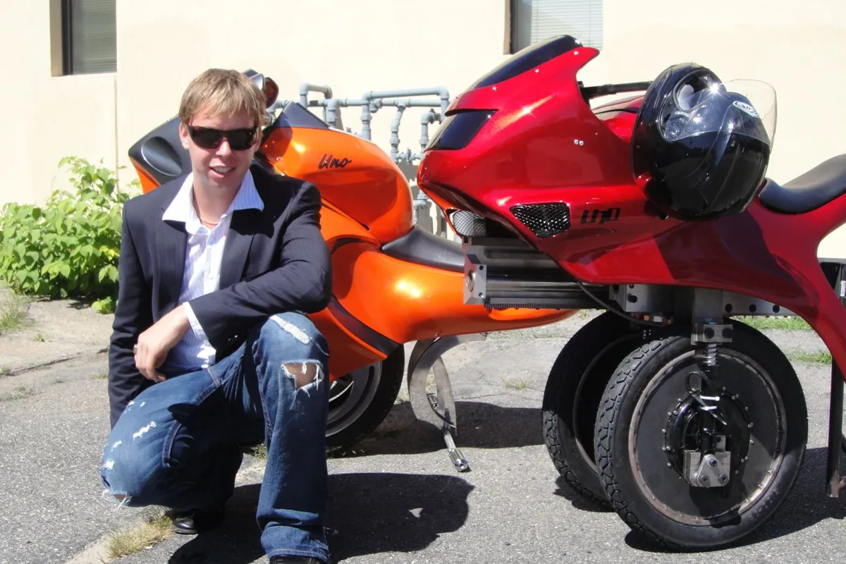 Inventor Ben Gulak with two Uno prototypes