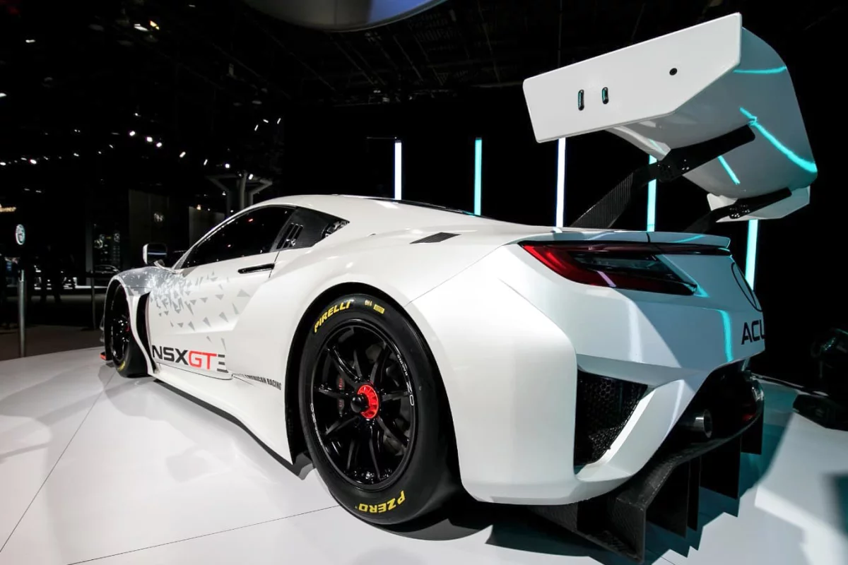 The NSX GT3 has a huge rear wing to create the downforce necessary for GT3 racing