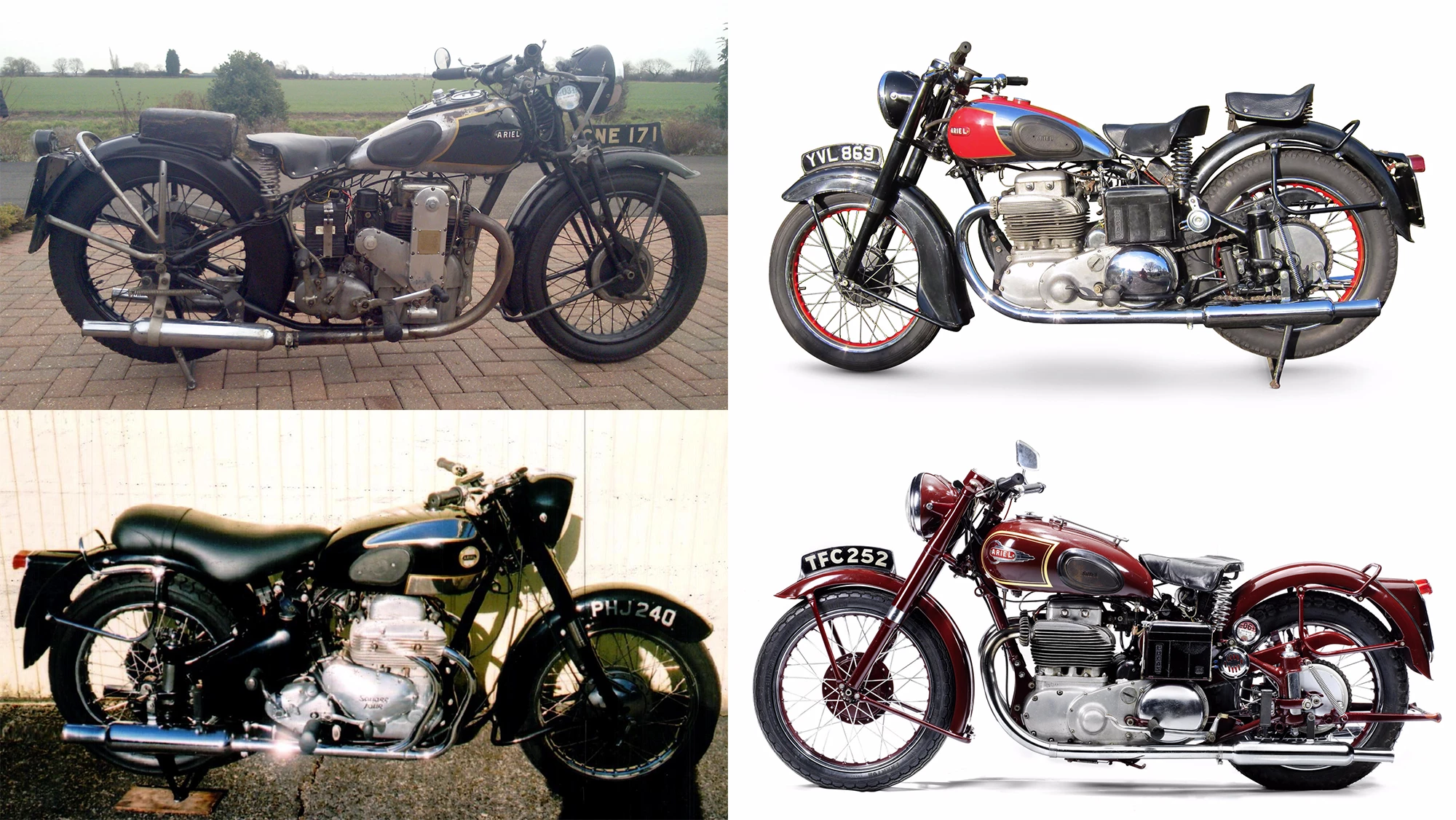 From top left and clockwise, there's another pre-WW2 Ariel being a 1936 601cc Model 6F (£12,000 - 16,000, $18,000 - 23,000). Then there are three post-WW2 bikes including a 1951 995cc 4G Mk I (£8,000 - 12,000, $12,000 - 18,000), a 1952 995cc 4G Mk I (£8,000 - 12,000, $12,000 - 18,000) and a 1958 995cc 4G Mk II (£7,000 - 10,000, $10,000 - 15,000). The 1958 model in particular represents exceptional value in that it has done just four miles since a total restoration.