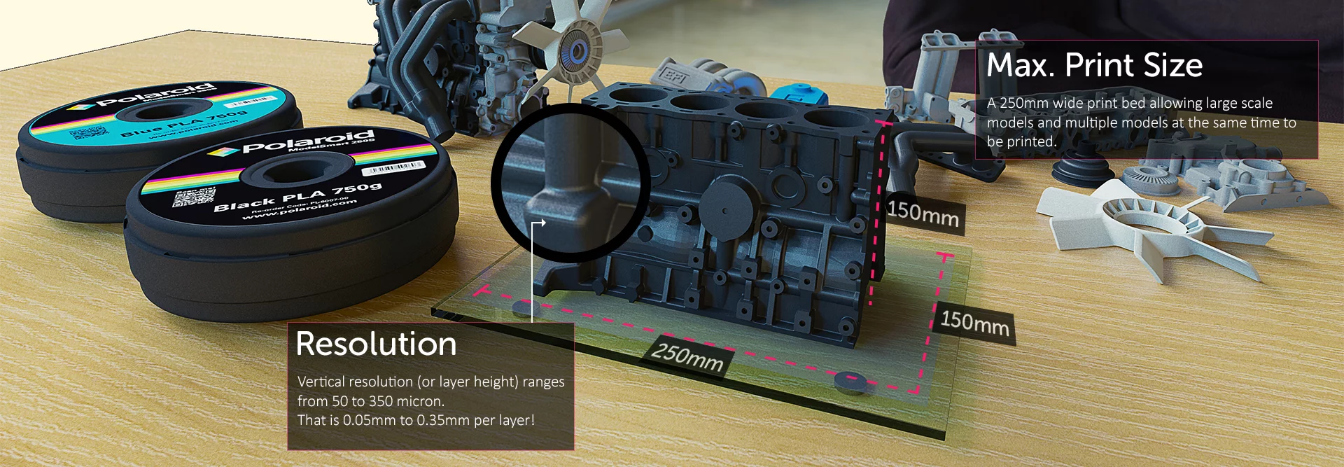 Polaroid ModelSmart 250S 3D printed engine model