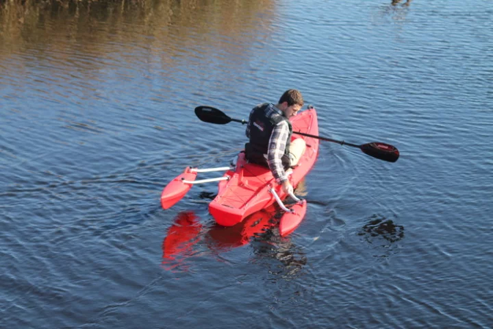 The position of the XS-1's outriggers can be adjusted on the water