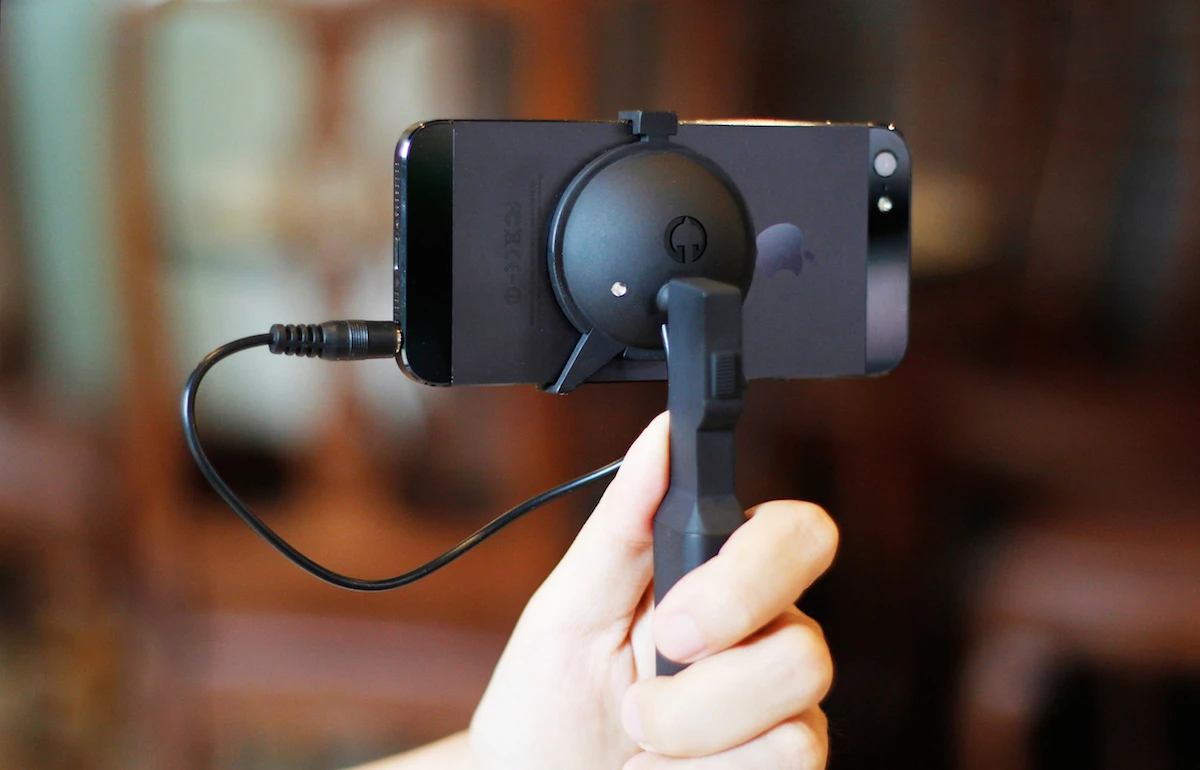 The Elephant Steady utilizes the iPhone's gyroscope and processor as its brains
