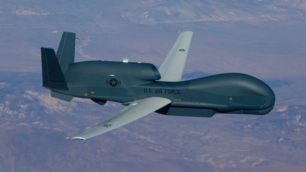 The first flight of the Block 40 Global Hawk unmanned aircraft, which will help warfighters detect, track and identify stationary and moving targets (Photo: Edwards AFB)