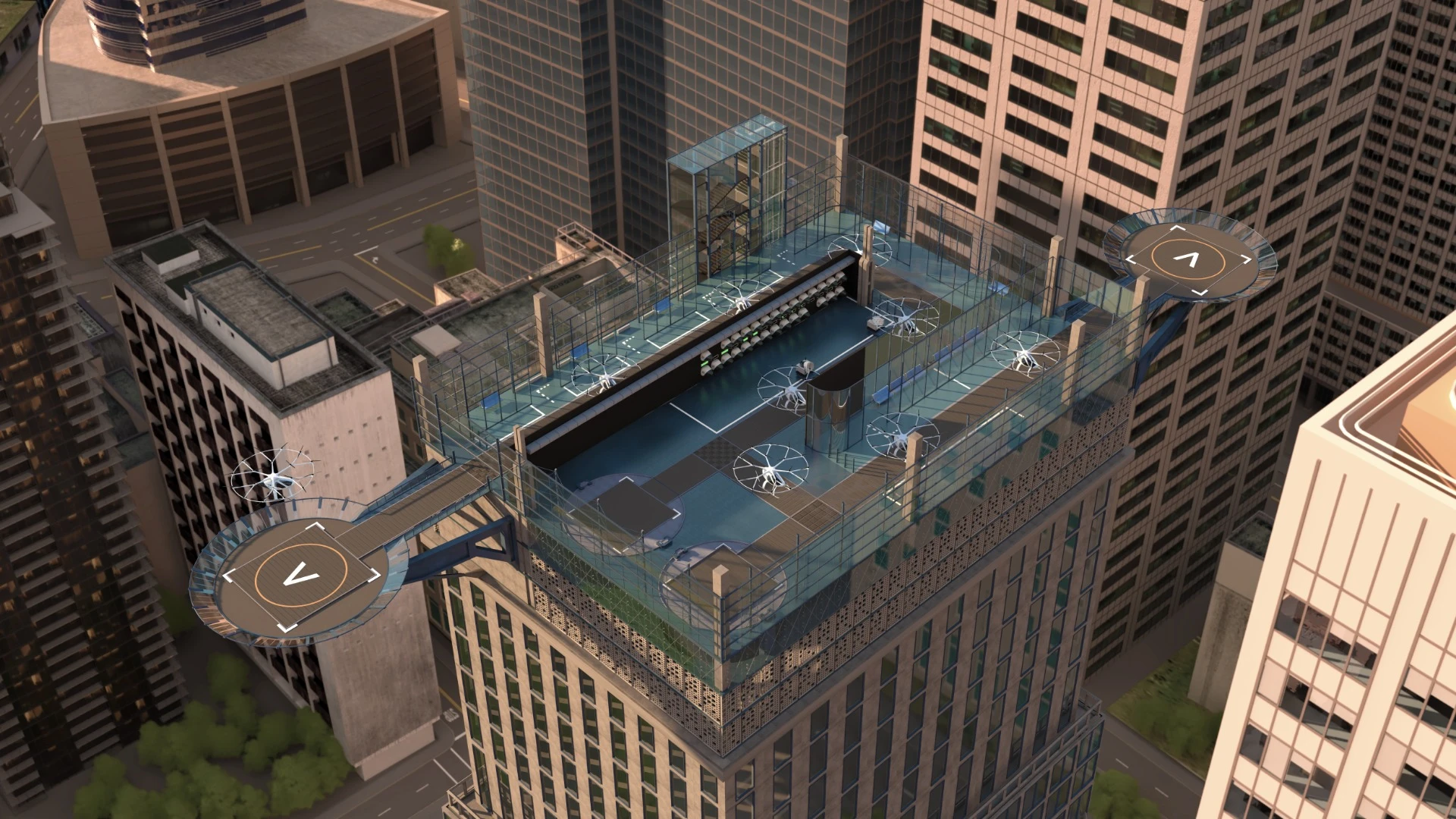 Voloctoper imagines one day passengers will climb aboard its electric aircraft from dedicated stations in urban centers