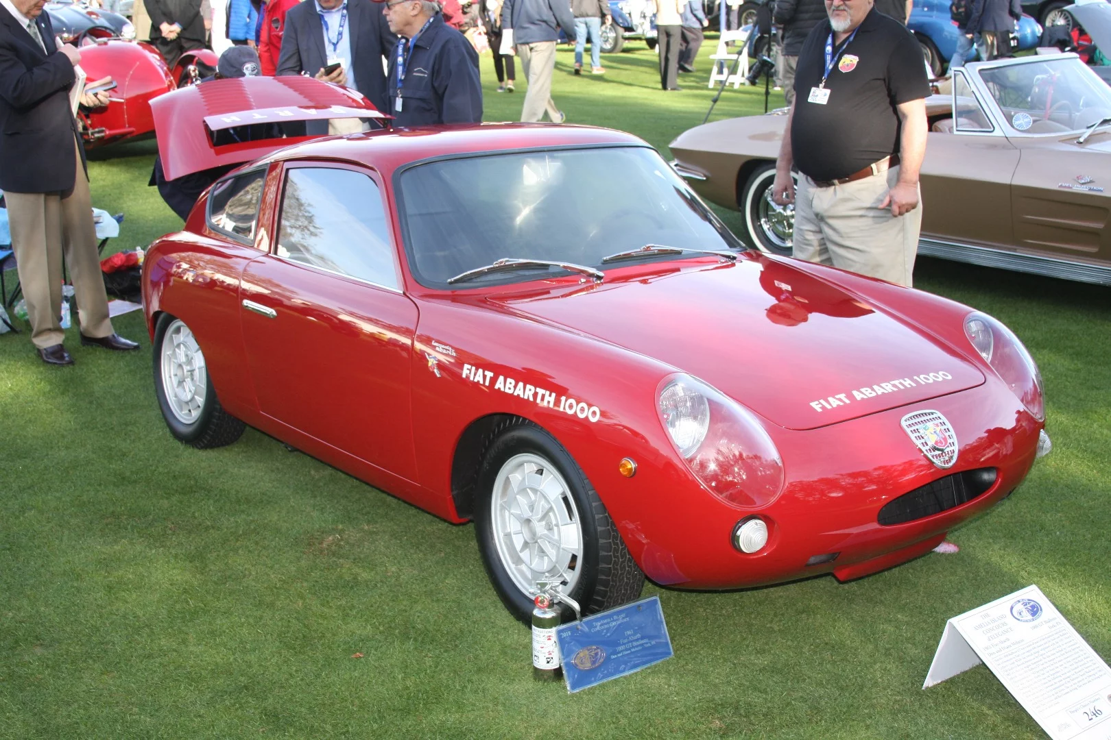 This 1961 Fiat Abarth 1000 GT Bialbero produced just 99 bhp from its 982 cc dual overhead cam inline four-cylinder engine with two Weber 40 DCOE carburetors, but it was a triumphant result of years of development, capitalizing on tuning refinements to Fiat’s rear-engine 600 chassis, and the namesake dual-cam Bialbero cylinder head. This car was prepared as a factory team car in August 1961 and entered as #111 at the Nürburgring 500 KM on 3 September 1961, with Eberhard Mahle (of the Mahle Pistons family) and Teodoro Zeccoli qualifying for a pole-position start. The duo remained in contention almost the entire race before a faulty fuel pump forced them to retire during the final lap, though they still managed to finish in 5th. Considerably more history and photos can be found on the RM-Sothebys site where the car was acquired by current owners Don and Diane Meluzio in 2016 for $308,000