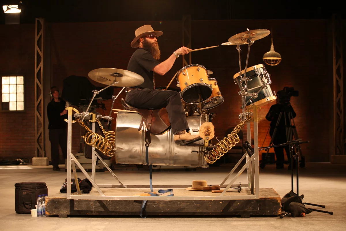 The Boingy Boingy is a spring-suspended drum kit, that allows drummers to give a more dynamic performance (Photo: CBC/Dragon's Den)