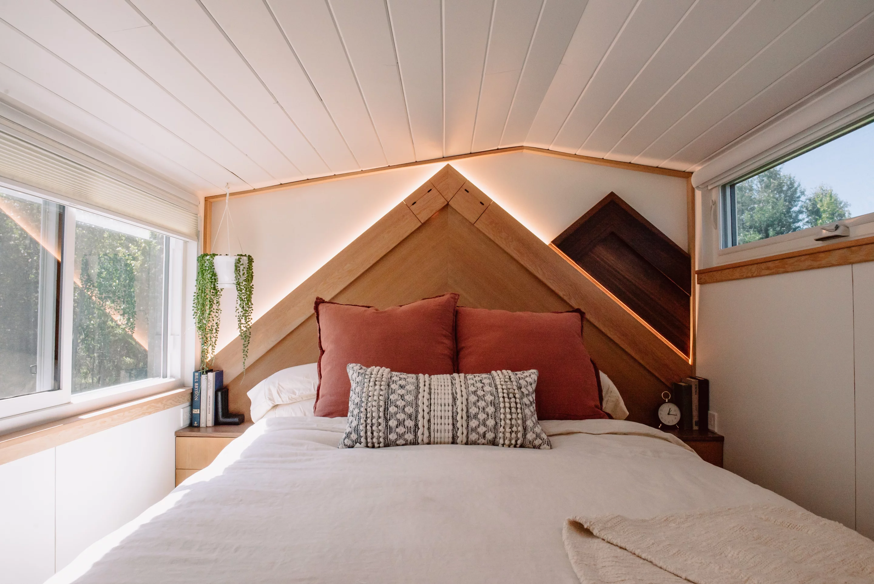 The Macdonald tiny house's bedroom has ample headroom to stand upright