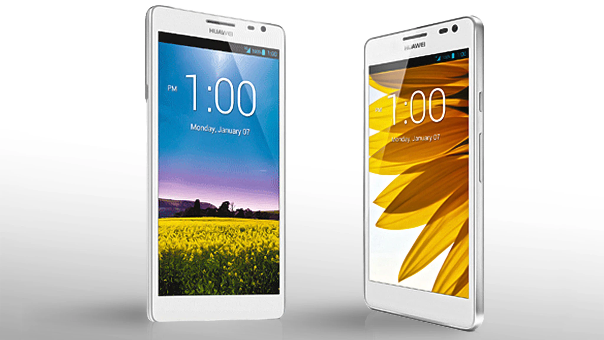 The Huawei Ascend D2 (right) only looks small next to the enormous Ascend Mate