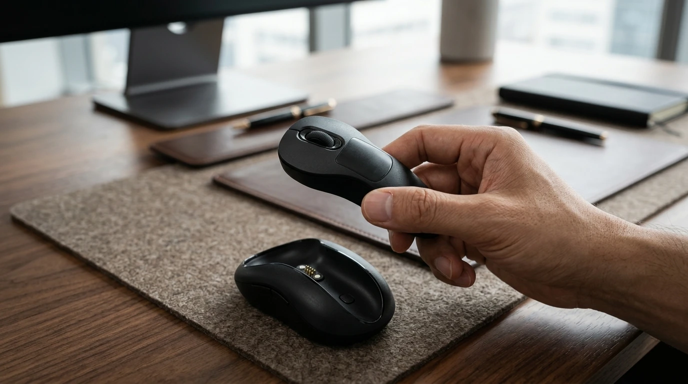 The DS21 functions as a full-size desktop mouse when docked, but its inner core detaches into a handheld air controller