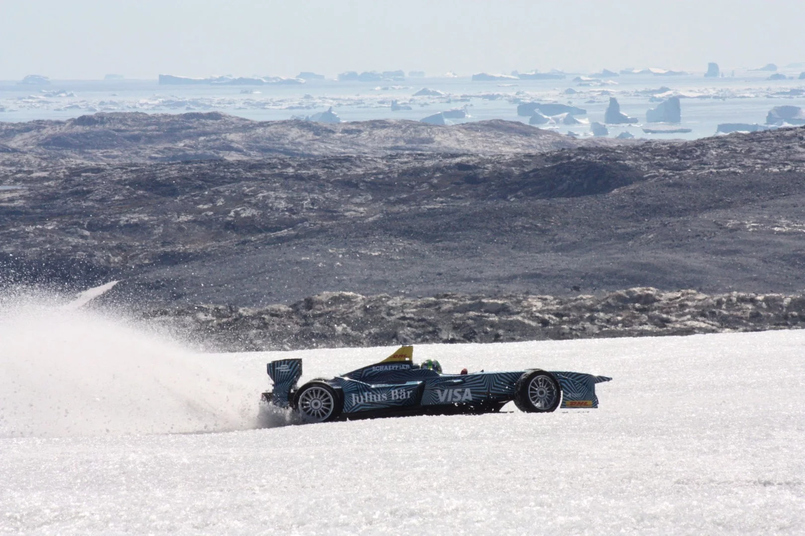 Lucas Di Grassi pulled some all-electric donuts on the ice cap