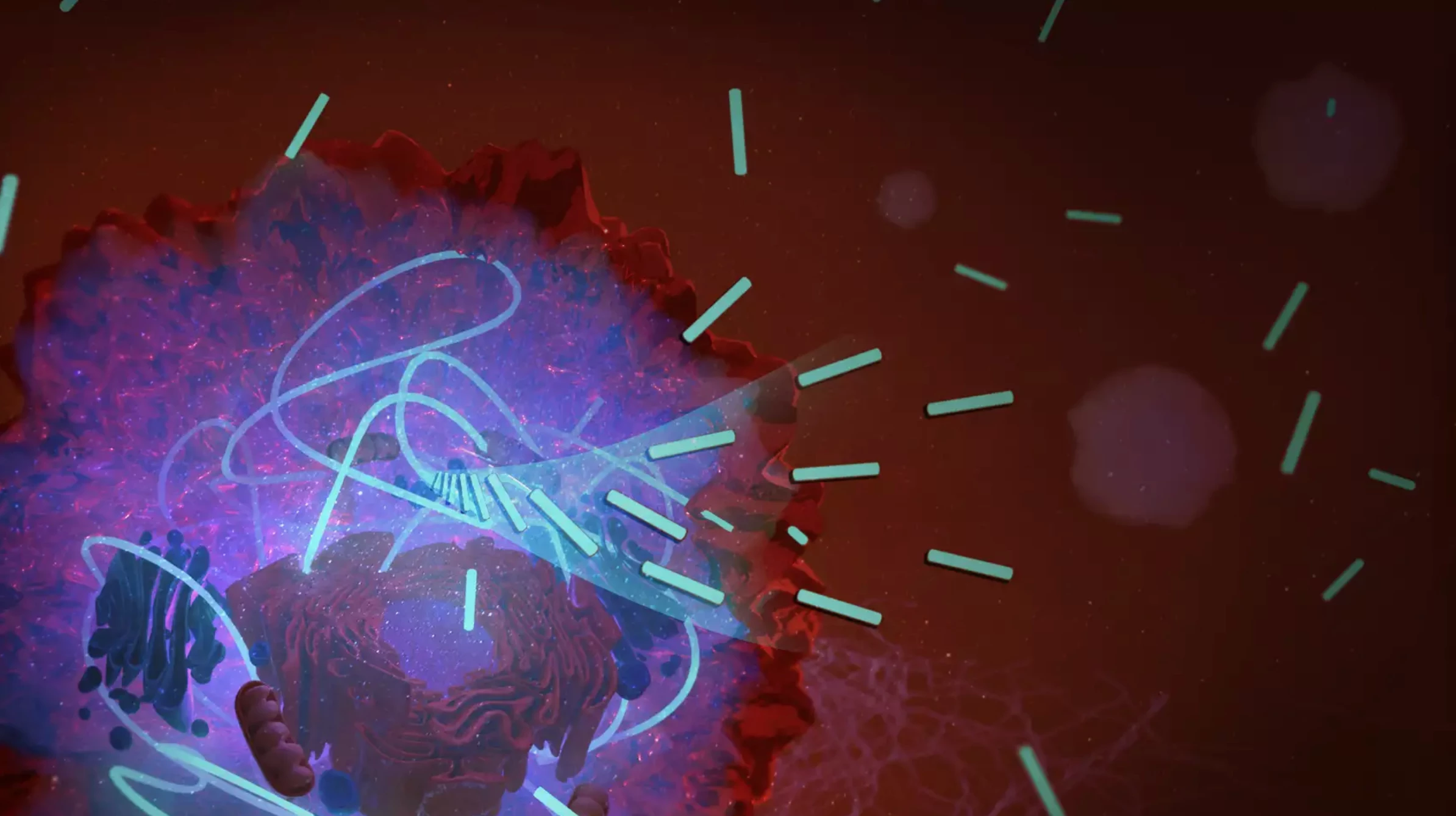 Artist's impression of a new anti-cancer drug at work, using tiny hairs to block the oxygen supply of cells