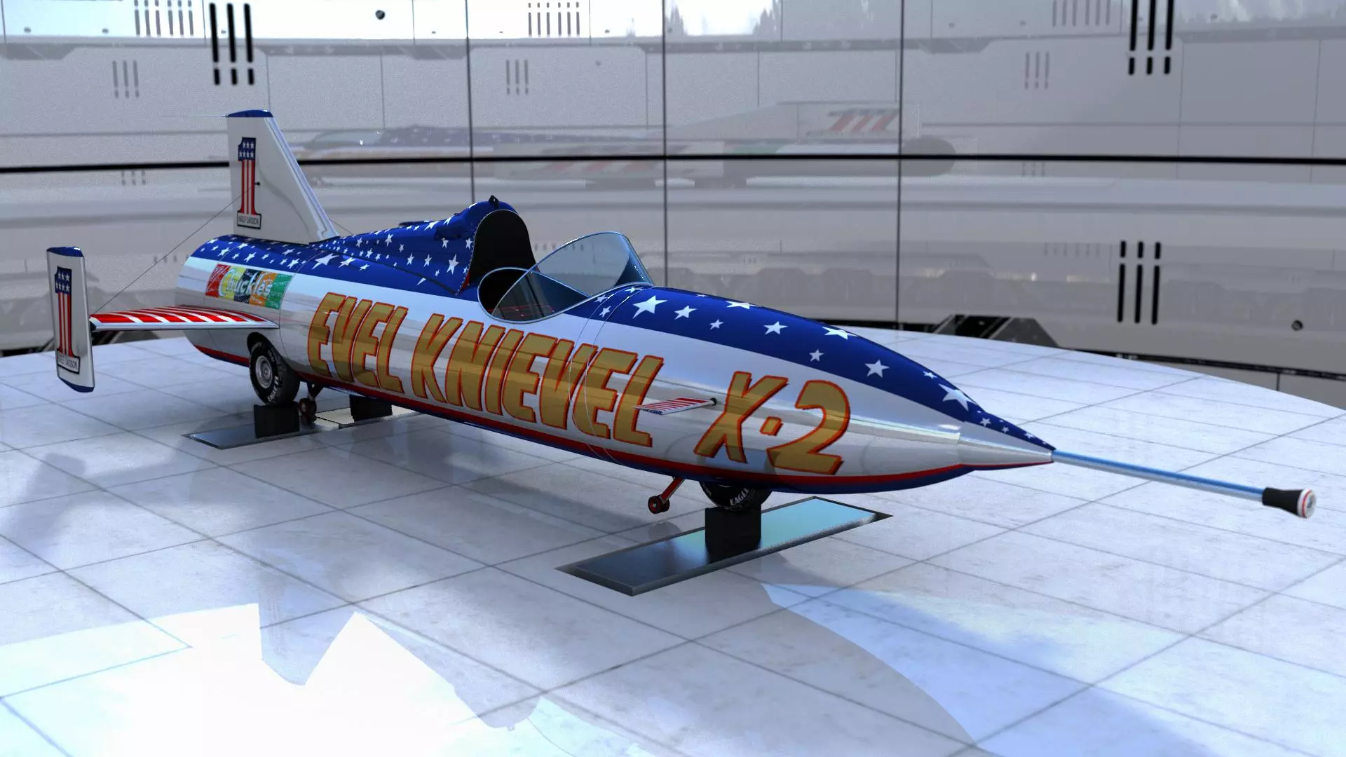 CAD rendering of the Evel Spirit design, created by going back to Bob Truax's original Skycycle X-2 blueprints and meticulously measuring the surviving prototypes
