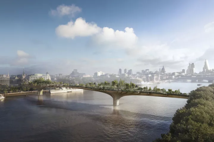 London's proposed Garden Bridge will cross the Thames between Temple Station and the South Bank (Photo: Arup)