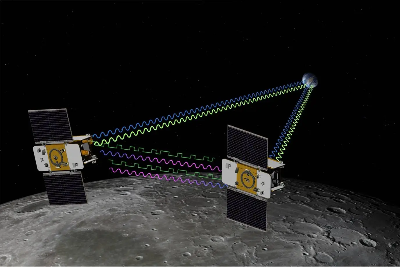 An artist's depiction of the twin spacecraft that comprise NASA's Gravity Recovery And Interior Laboratory (GRAIL) mission (Image: NASA/JPL-Caltech/MIT)
