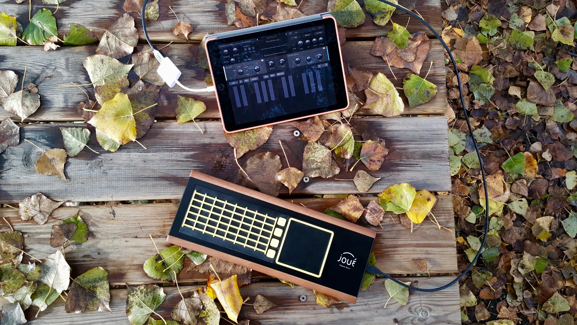 Joué interface connects to a tablet running music creation apps
