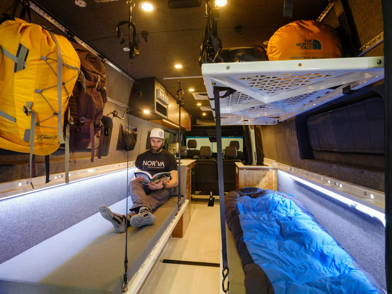 Norva Kitsune set in dual bench lounge layout with gear shelf