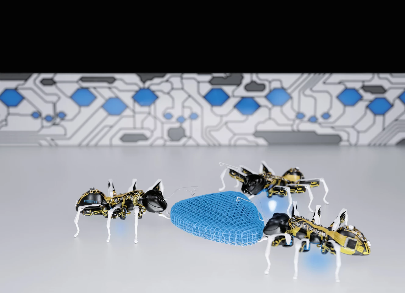 The BionicANTs can mimic cooperative behavior of real world ants with the help of complex control algorithms