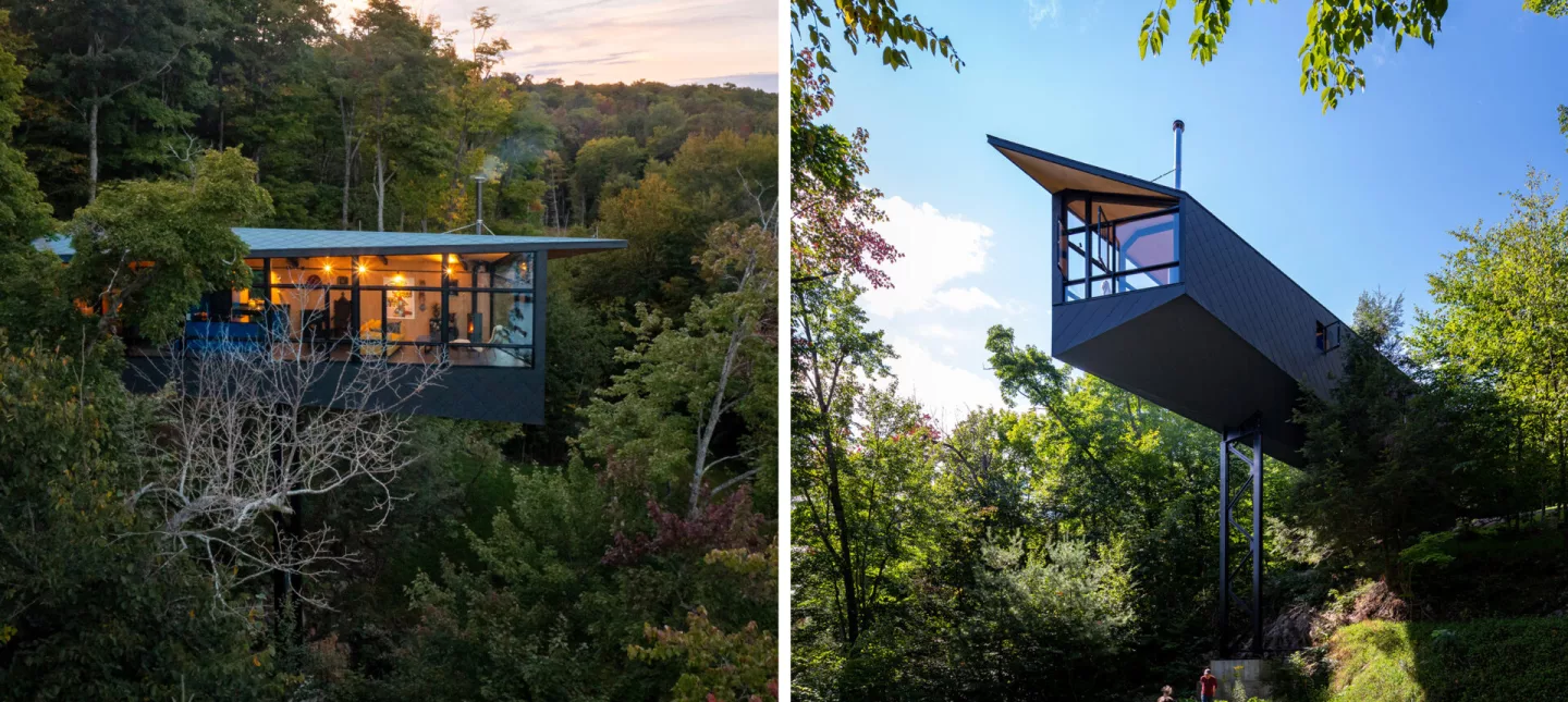 The compact home sits atop a 60-ft (18.3-m)-tall steel mast