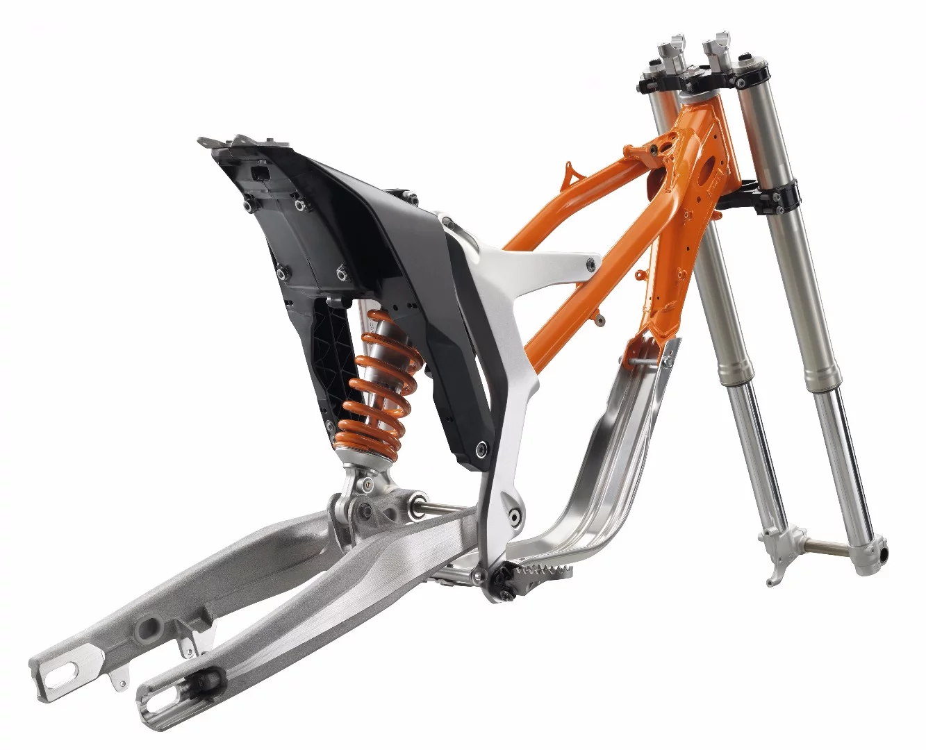 KTM's composite frame saves weight by using a plastic subframe