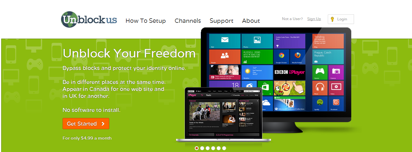 Unblock-Us is a DNS tunneling service with over 70 international channels available
