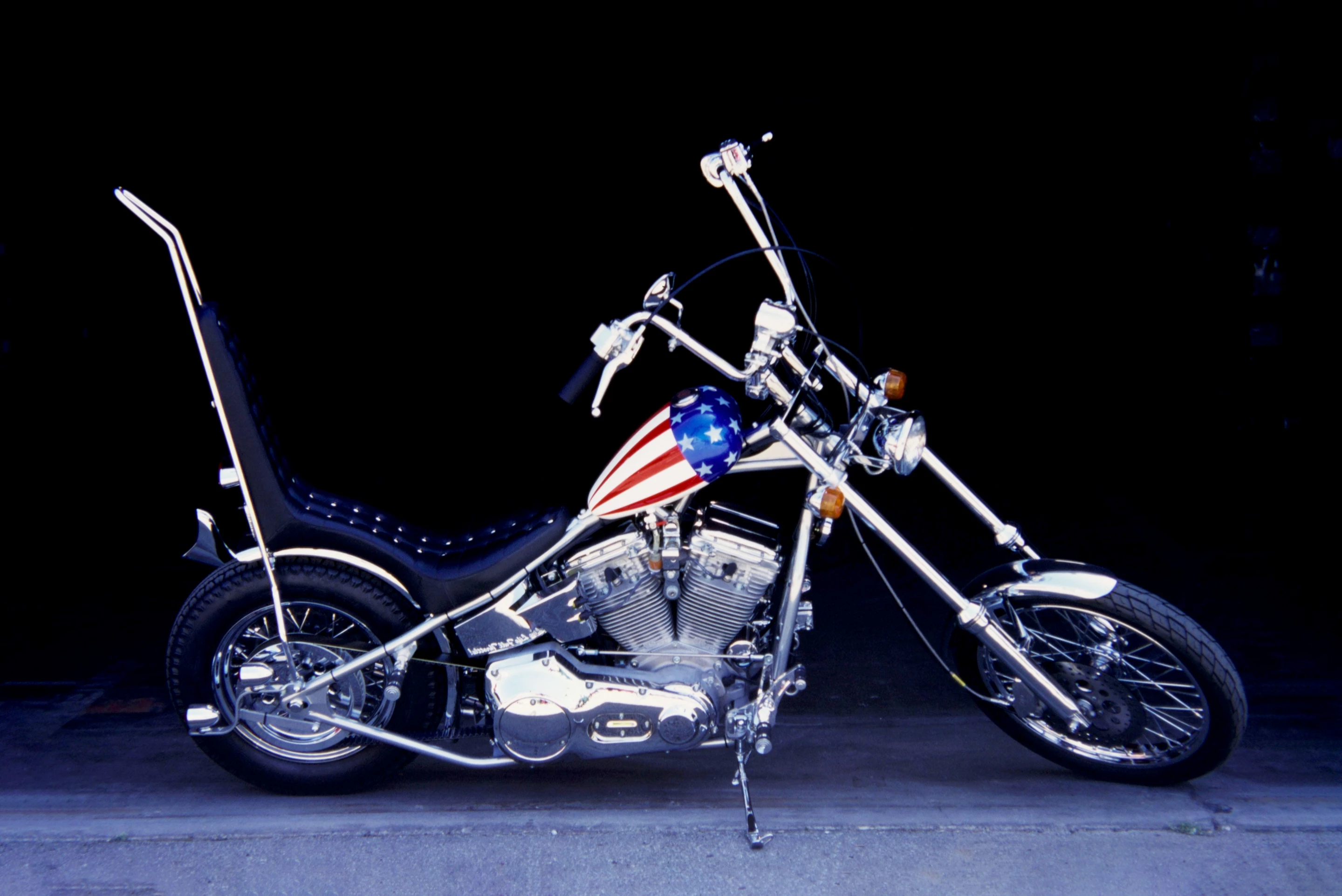 The "Captain America" Harley-Davidson Panhead Chopper from the 1969 counterculture classic film is instantly recognizable. In a cruel trick of fate, two bikes are claimed to be the sole remaining film-used example when there can only be one - the bike that was partially burned in the final scene of the film. This bike is one of the two, and comes from the Gordon Granger Collection.