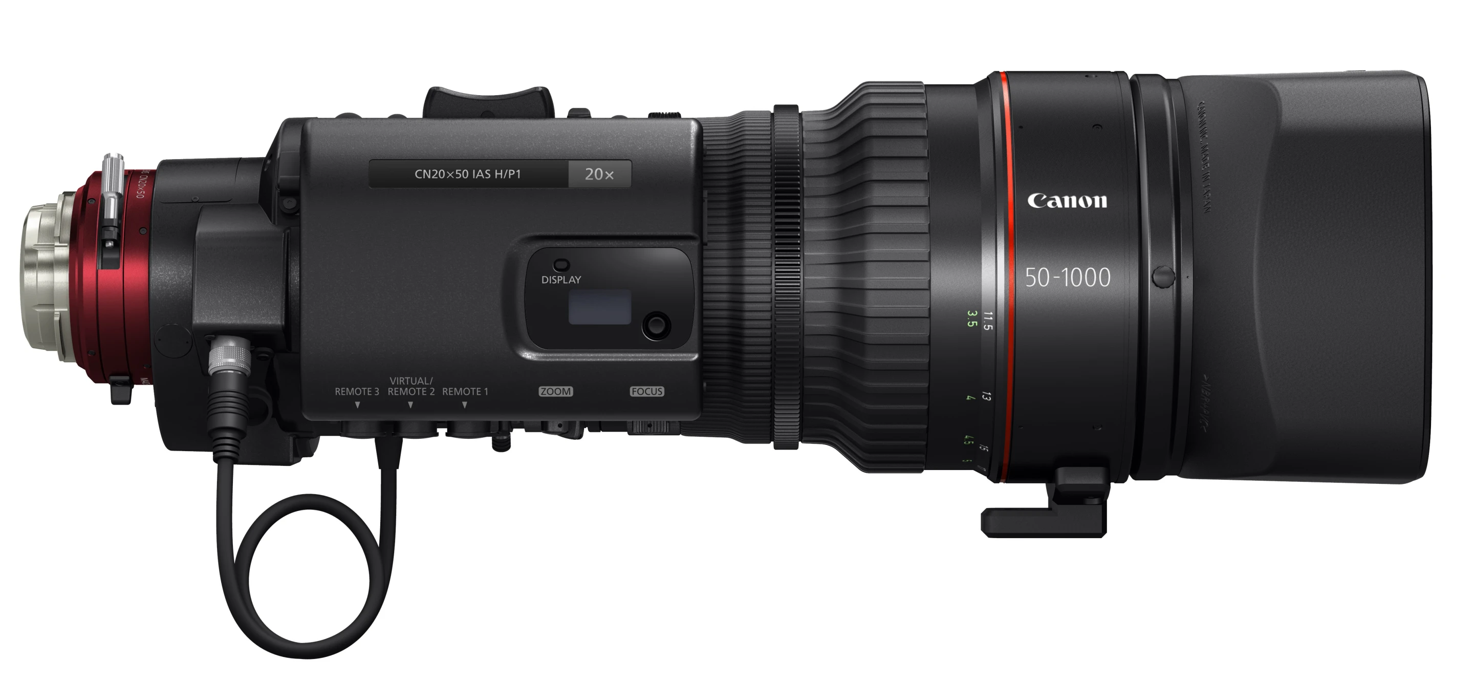 The Canon CN20x50 cine-servo lens is an ultra-telephoto zoom