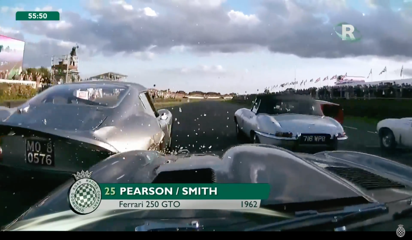 Carlos Monteverde's $38 million Ferrari 250 GTO gets rear-ended on the starting grid
