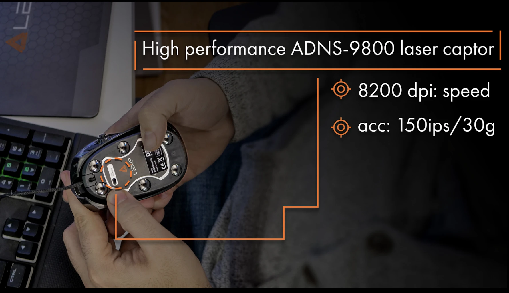 The Lexip 3D mouse has an ADNS-9800 laser sensor with a sensitivity of 8,200 dpi
