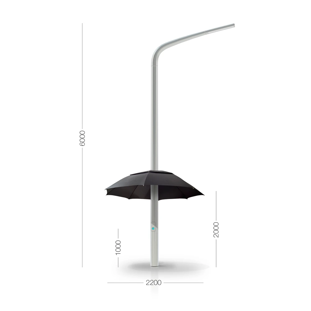 The Lampbrella concept sees a standard-looking street lamp fitted with an umbrella canopy and a built-in electric motor which can open or close the umbrella on demand