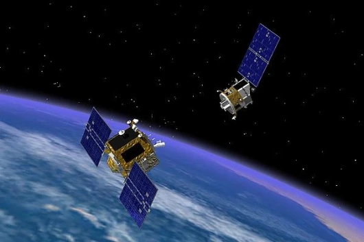This artist's rendition of Orbital Express during unmated operations was generated using the Boeing SimWorks simulation software. ASTRO is observed during final approach after flying several kilometers away and having performed a flyaround inspection of N