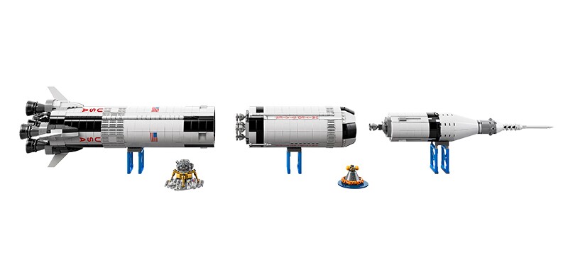 The NASA Apollo Saturn V rocket Lego set stands one meter (3.3 ft) tall when finished