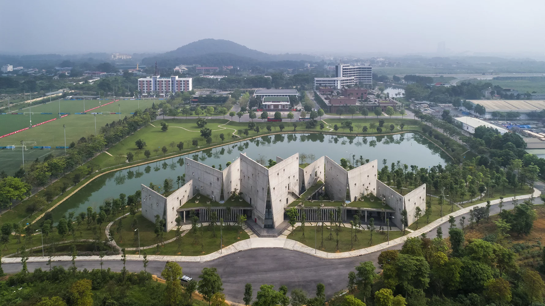 The Viettel Offsite Studio is defined by six eye-catching V-shaped structures