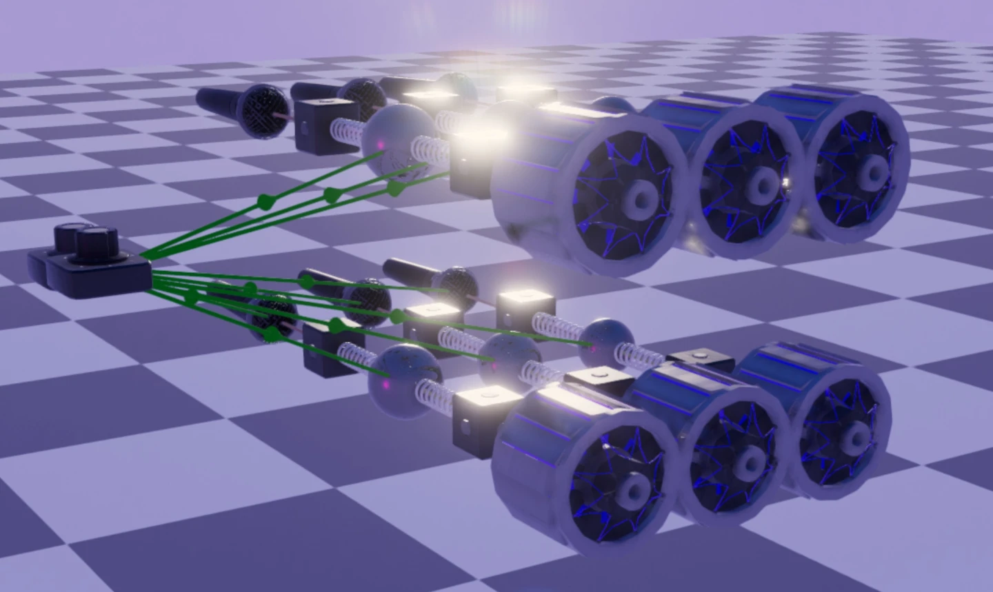 Combine virtual metal spheres, springs and anchors in any way you want – then whack them with a virtual mallet and see what happens