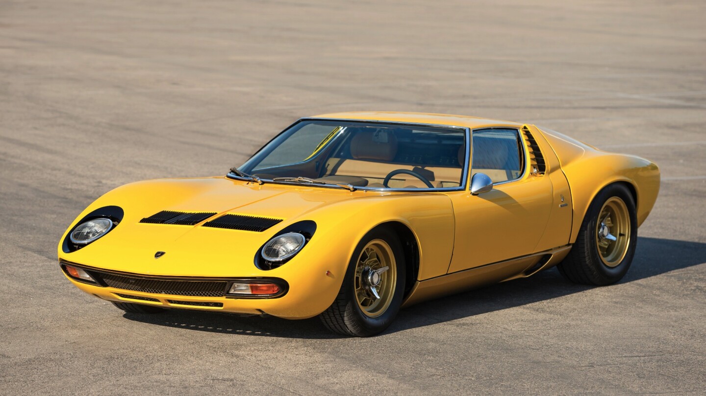 Ferrucio Lamborghini had a strict no-racing policy, feeling that racing was expensive and too narrowly focused, and that his company should concentrate on producing elite, high performance road cars rather than chasing trophies. The first notice of what was planned was the showing of the Mira's bare chassis at Turin in 1965 and a few show-goers slapped down pre-orders on the spot despite the P 400 not even having any bodywork. At the following year's show came the whole package, styled by Marcello Gandini at Bertone and the first Lamborghini to take the name of a fighting bull. Its 385 hp V12 engine displaced just under four liters and with a miniscule frontal area and high aerodynamic efficiency, it became the fastest production car in the world.