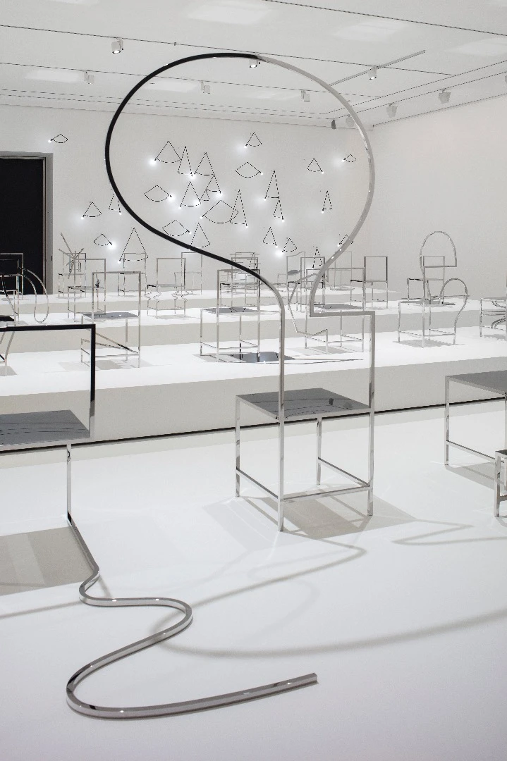 Installation view of Nendo, Manga chairs, 2015 on display in NGV Triennial at NGV International, 2017