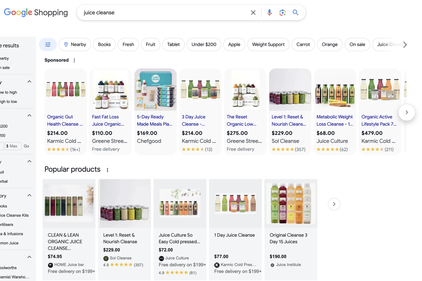 A Google search for 'juice cleanse' shows that juicing is still popular - and expensive (prices are in Australian dollars)