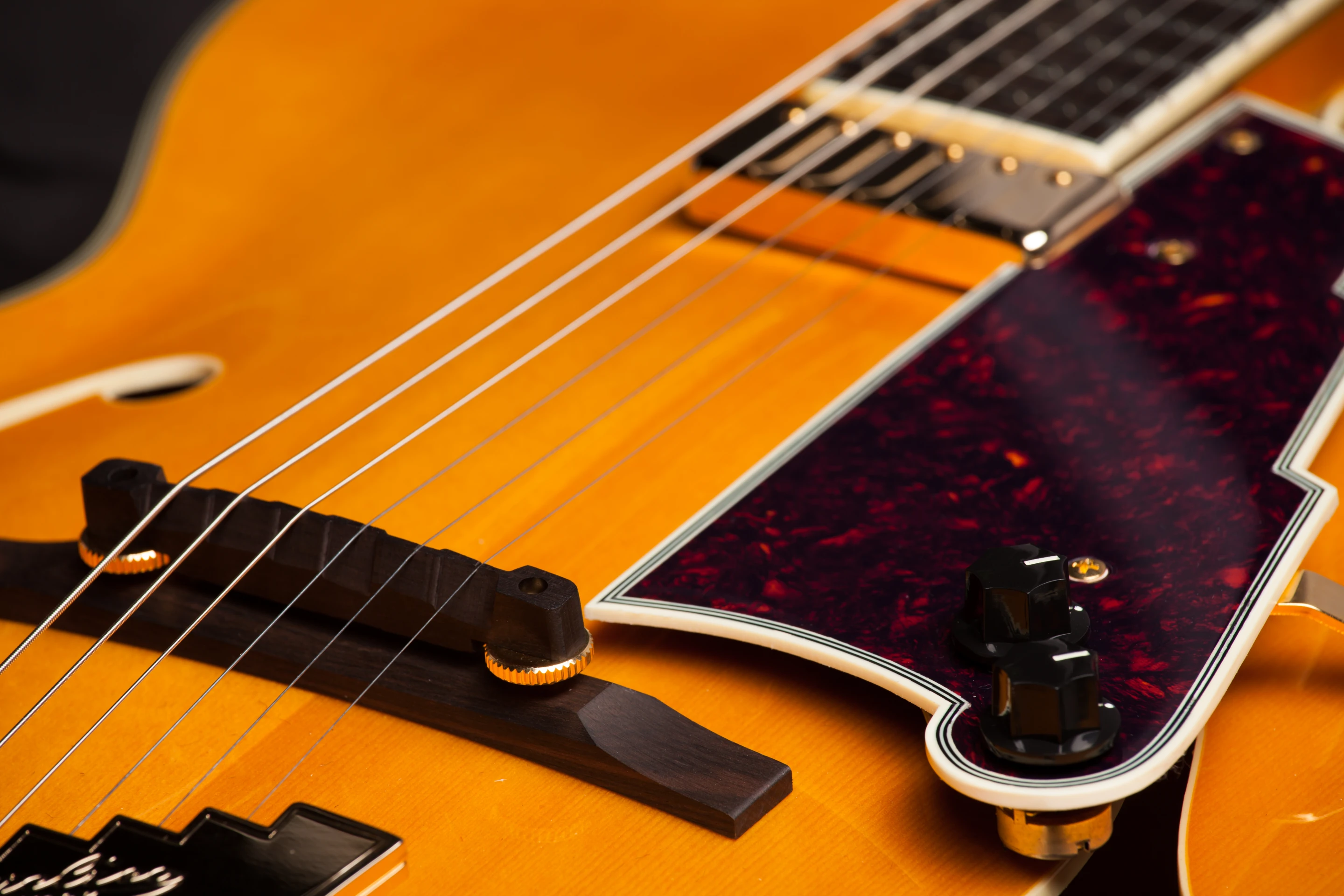 Detailing of the D'Angelico EXL-1 reissue guitar