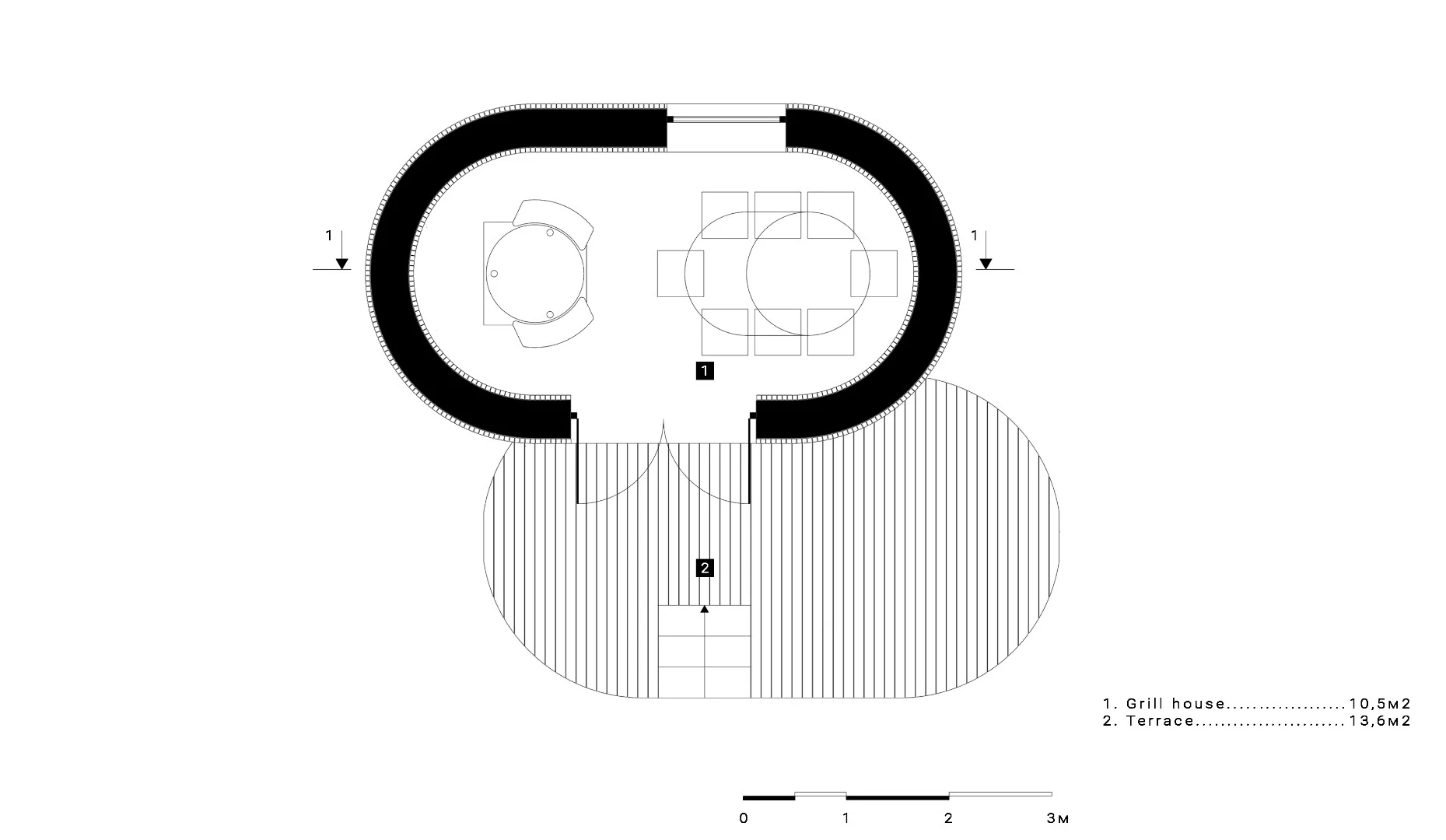 Theshelter can also be built with a large connecting outdoor terrace