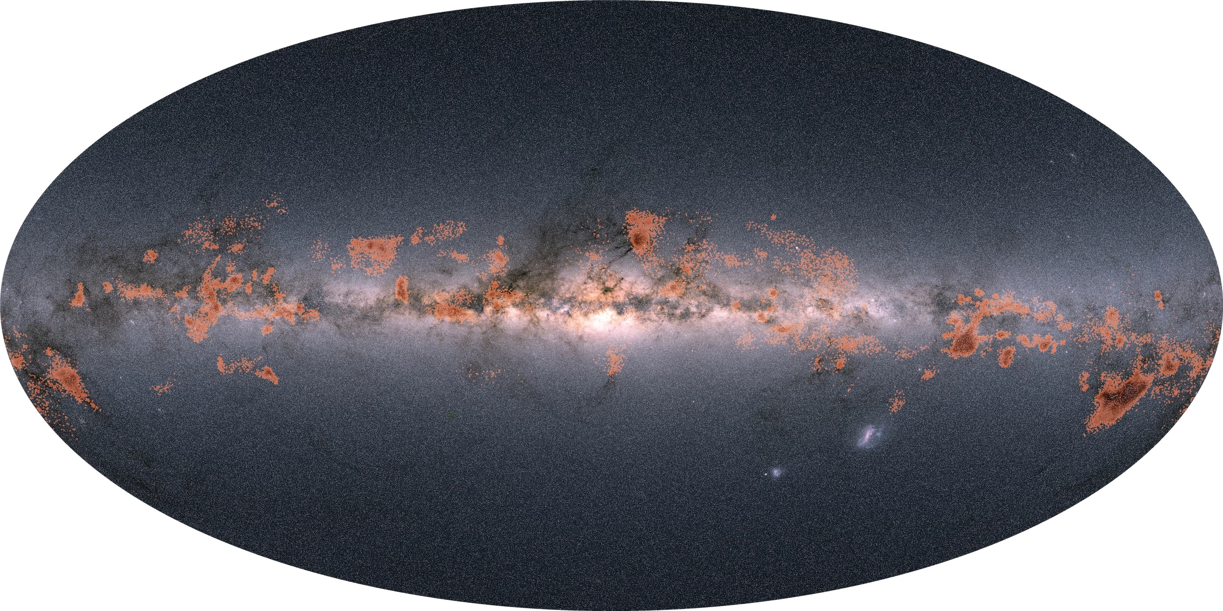 Gaia's original galaxy map, overlaid with the new data on family groups of stars (orange)