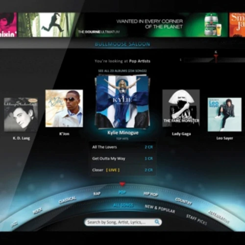Users can quickly browse and search for music by artist, genre, song title, lyrics, by popularity or chronological release date